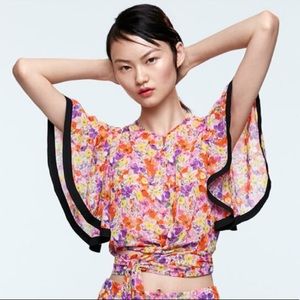 ZARA Floral Print Tie Front Crop Top